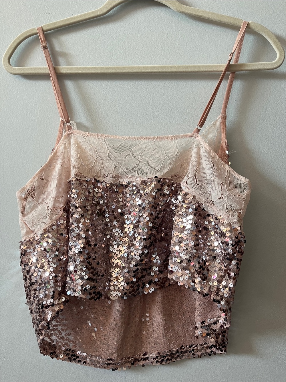 Free People right rhythm Silver Pink lace Sequin Camisole going out top layering - Picture 6 of 8